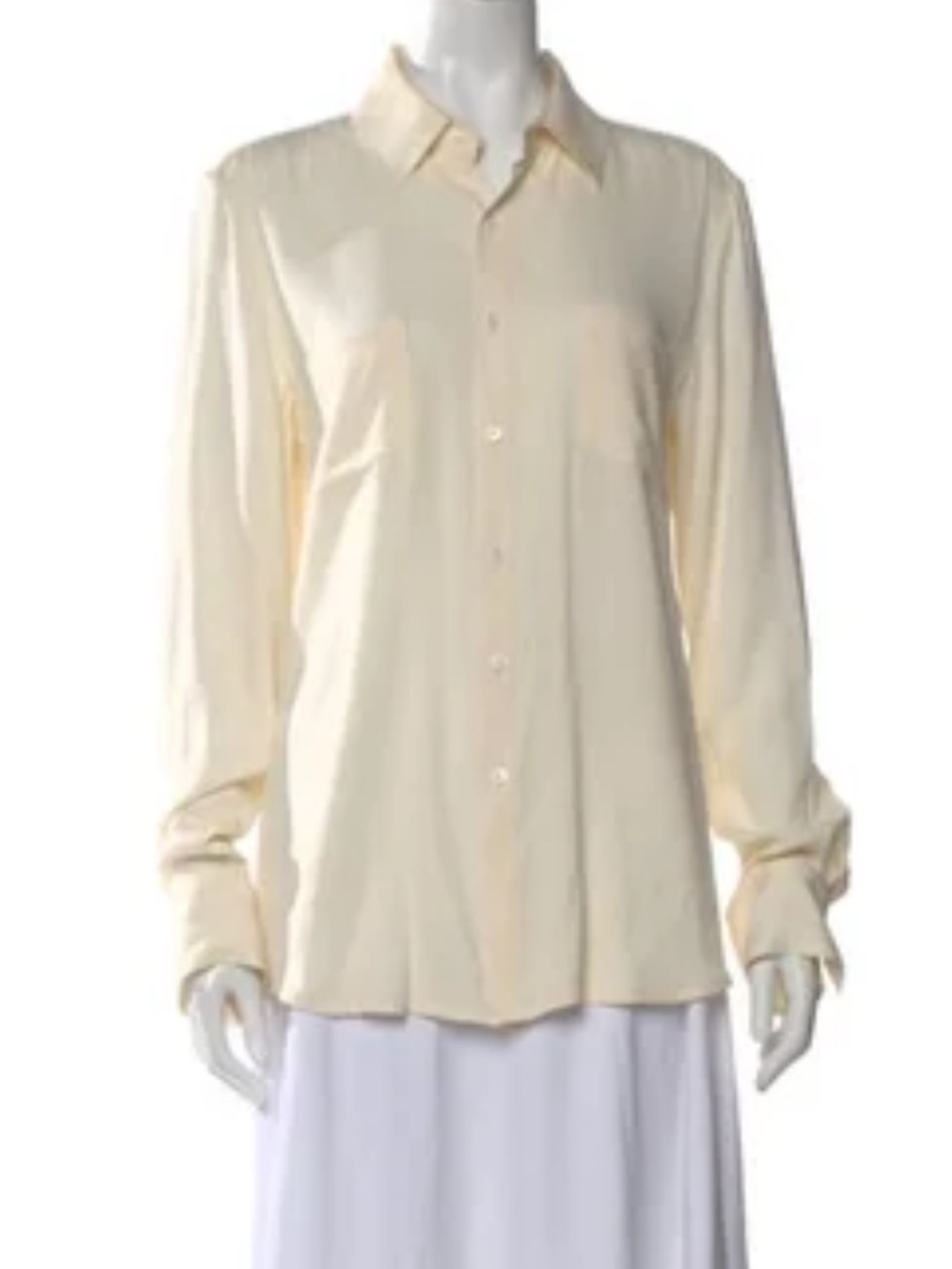 The Row Ivory Button-Front Long Sleeve Shirt with Double Breast Pockets